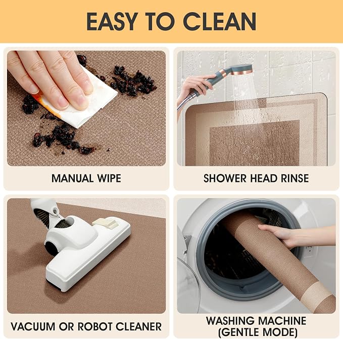 ACCUMTEK Non Slip Bath Mat, Thin Bathroom Rugs Fit Under Door, Quick Dry Bath Mats, Machine Washable Bath Rugs for Bathroom, Bathtub & Kitchen, Bathtub, Light Brown/Bordered/24 x17