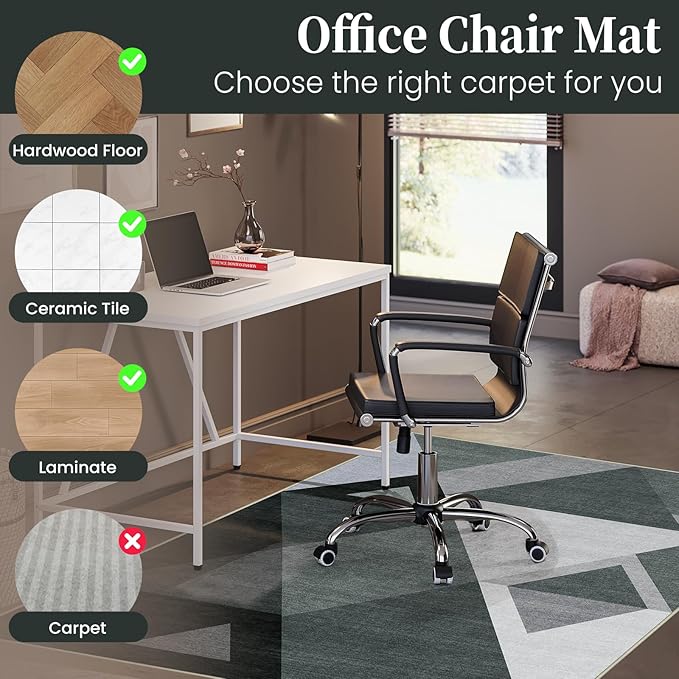 Office Chair Mat for Hardwood Floor & Tile Floor,48"X 60" Heavy Duty Desk Chair Mat for Hard Floors, Under Desk Rug for Rolling Computer Chair,Anti Slip,Low Pile Carpet Floor Protector-Triangle