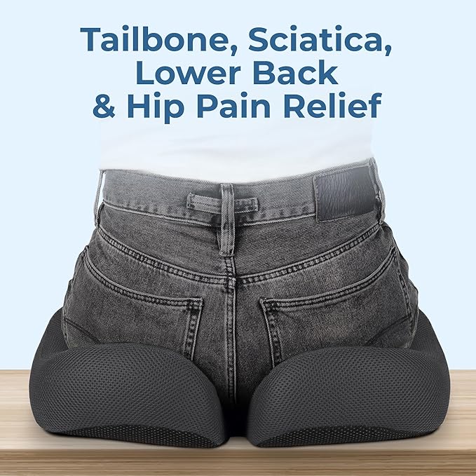 5 STARS UNITED Seat Cushion - Memory Foam Chair Cushion for Tailbone Pain Relief - Ergonomic Support for Coccyx, Sciatica & Butt - Office, Desk & Gaming Chair, Car Seat, Wheelchair, Dark Gray Mesh