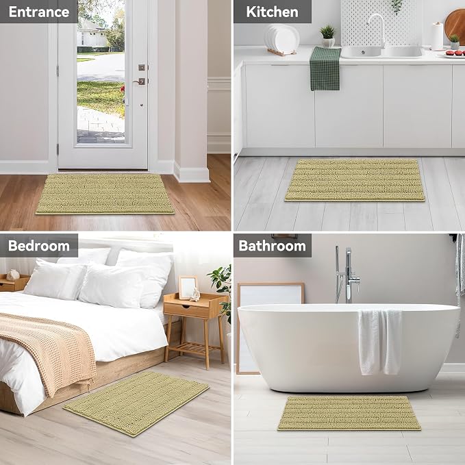 Bcoimo Large Bathroom Rug, Chenille Bath Mat with High Low Pile Design, Soft Absorbent Non Slip Bath Rug, Machine Washable Quick Dry Mat for Shower, Tub, Sink and Vanity