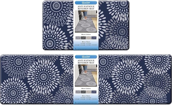 LuxStep Kitchen Mat Cushioned Rugs Anti-Fatigue Mats for Kitchen Floor,Waterproof Non-Slip Mats and Rugs Set for Office,Floor,Laundry 17.3"×30"+17.3"×59",Blue