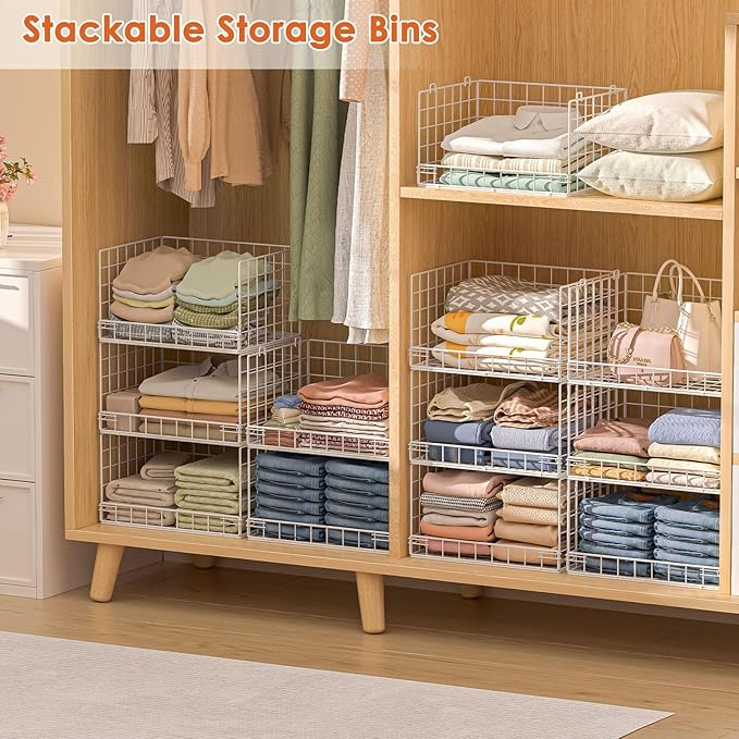 Yociyoga 8-Tier Stackable Closet Organizers and Storage Shelves, Foldable Closet Shelf Organizer, Stackable Storage Bins Drawers for Closet Organizer System, White(Patent No. 30022416)