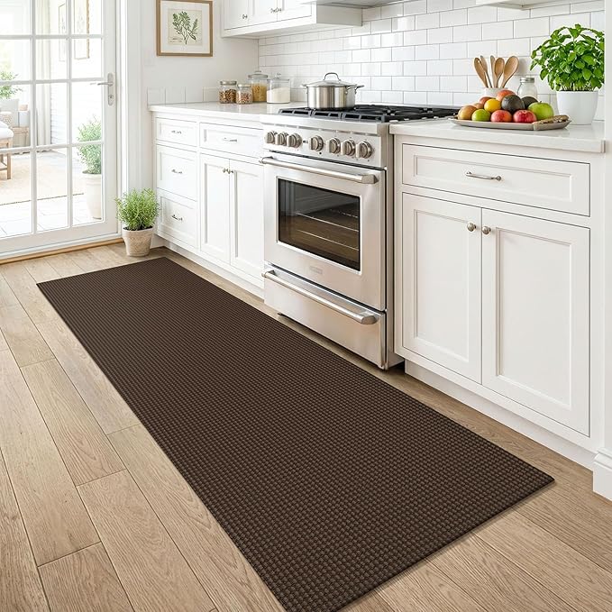 KOZYFLY Runners for Hallways 2x6 ft Washable Kitchen Runner Non Slip Rubber Backed Hall Runners Cotton Entryway Runner Rugs Floor Carpet for Indoor Backdoor Bedroom Kitchen, Brown/Dark Brown