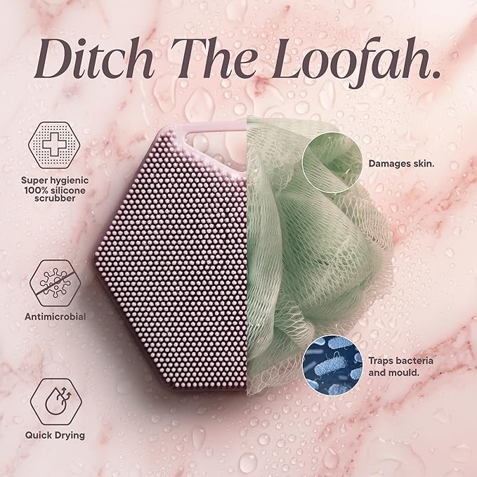 TOOLETRIES Premium Silicone Body Scrubber 2.0, Hygienic Loofah Alternative, Exfoliating Shower Scrubber for Sensitive Skin, Quick Drying & Long-Lasting Bathroom Essentials for Men & Women - Blossom