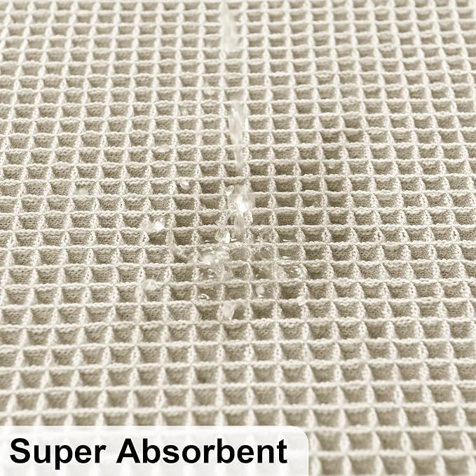 JIUZHEN Set of 2 Waffle Bath Mats Non Slip Waffle Bathroom Runner Rug Washable Boho Runner Bath Rugs Super Absorbent Shower Mat for Bathroom Kitchen Hallway Laundry, 16" x 24" +24" x 48", Ivory