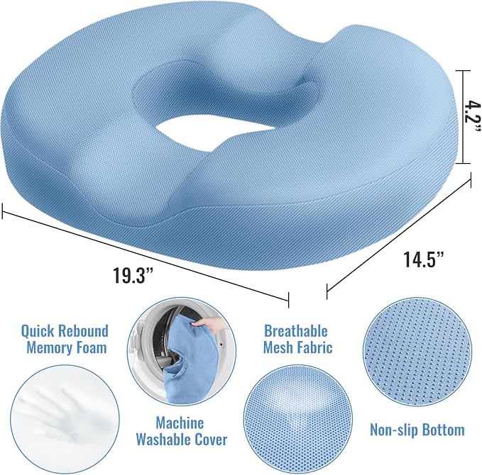 CloudBliss Donut Pillow Stadium Seat Cushion for Tailbone Pain Relief and Hemorrhoids, Memory Foam Seat Chair Cushion, Portable Seat Cushions for Bleachers, Car, Home & Office