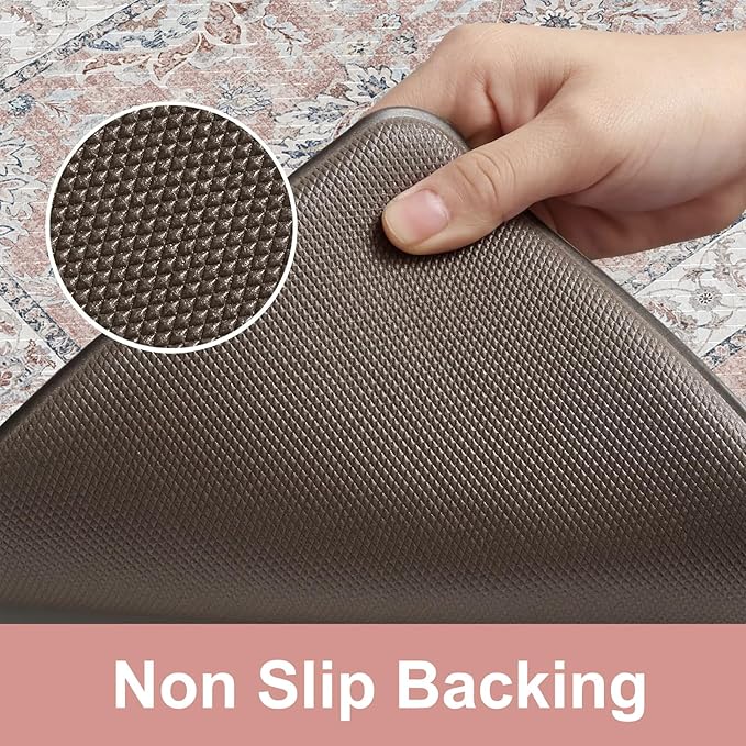 KIMODE Anti Fatigue Mats for Kitchen Floor, Boho Floral Kitchen Rugs Sets of 2, Cushioned Kitchen Floor Mats, Comfort Standing Desk Mat for Sink, Laundry, Desk Pink Multi 17"x29.5"+17" x47”