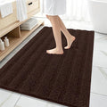 OLANLY Thick Large Bathroom Rugs 59x35, Extra Soft Absorbent Chenille Striped Bath Rugs, Rubber Backing, Machine Wash Dry, Bath Mats for Bathroom Floor, Tub and Shower, Home Decor Accessories, Brown
