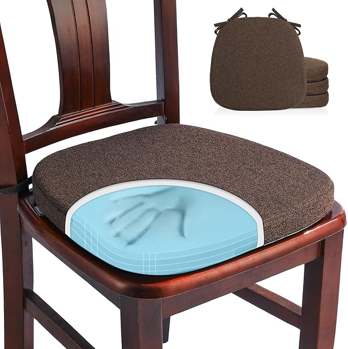 SINOSSO 4 Pack Memory Foam Chair Cushions for Dining Chairs, Friendly Woven Fabric 16" U-Shape Comfortable Kitchen Chair Pads, Removable Slip Resistant Seat Cushions (Set of 4, Dark Brown)