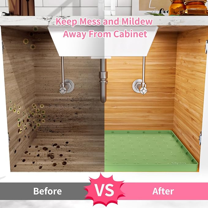 Sdpeia Under Sink Mat 22"×14" Waterproof Silicone Cabinet Liner & Sink Protector for Kitchen & Bathroom, Multi-Purpose Organizers Tray for Pets, Laundry, Cat Litter Mat