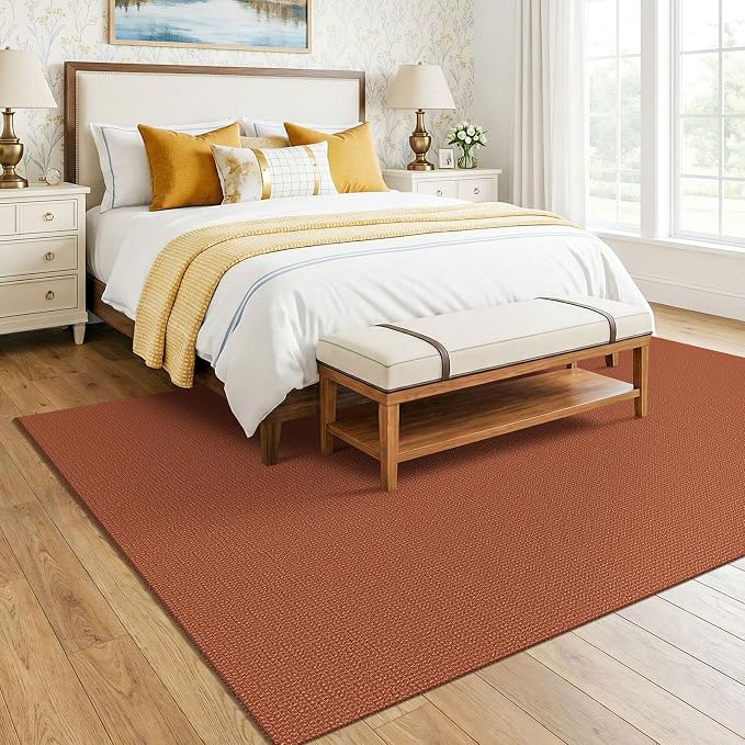 KOZYFLY Orange 6x9 Dining Room Rugs, Washable Area Rug for Living Room, Non Slip Rugs for Bedroom, Braided Floor Carpet for Nursery, Office, Cotton Rug Home Indoor Decor, Burnt Orange/Tan