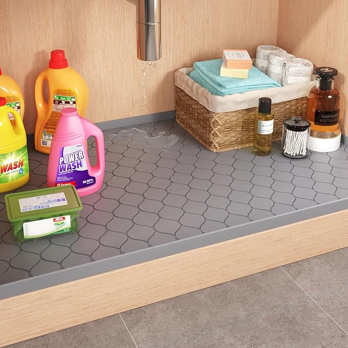 Winisok Silicone Under Sink Mat 37" x 22", kitchen Essentials and Gadgets, Shelf liner and Cabinet Protector, Home Organizers and Storage, Waterproof Bathroom Tray