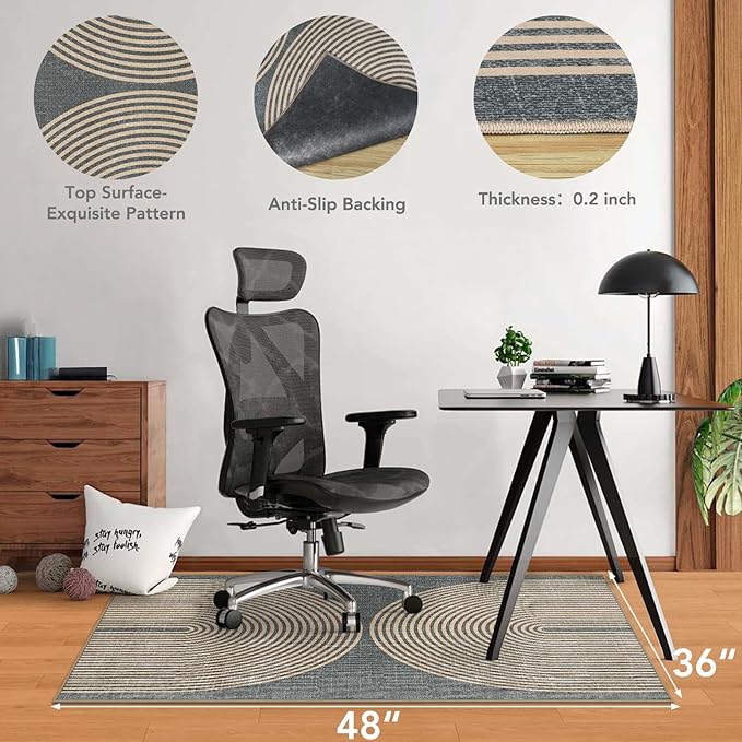 Office Chair Mat for Hardwood Floor&Tile Floor,36"X 48" Heavy Duty Desk Chair Mat for Hard Floors,Under Desk Rug for Rolling Computer Chair,Anti Slip,Low Pile Carpet Floor-Geo Grey