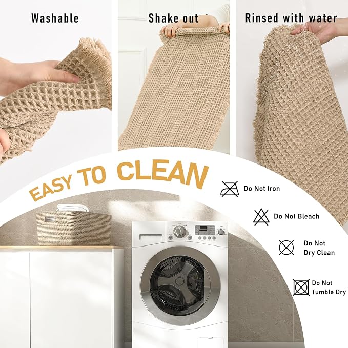 JIUZHEN Waffle Bath Mat Rug Super Absorbent Bath Mats for Bathroom Mat Non Slip Bathmat Machine Washable Soft Bathroom Rugs with Tassels Dry Fast Bath Rugs for Floor, 20" x 32", Strip-Brown