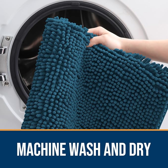 OLANLY Dog Door Mat for Muddy Paws 54x24, Absorbs Moisture and Dirt, Absorbent Non-Slip Washable Doormat, Quick Dry Chenille Mud Mat, Entry Indoor Entryway Carpet for Inside Floor, Atlantic Blue