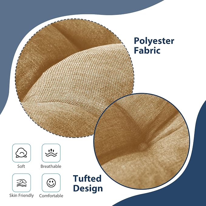 IASEAHK Chair Cushions for Dining Chairs, Seat Cushions for Kitchen Chairs, Indoor Seat Cushions with Ties, Tufted Foam Chair Pads, Non Slip Chair Cushions Set of 4, 15.5" x 15.5" x 4", Khaki