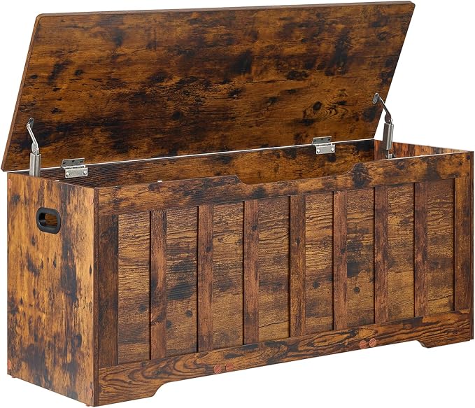 VANKILEY 43.3"Storage chest extra large,storage trunk with 2 safety Hinges,Wooden storage Bench,Shoe Bench,43.3x15.7x19.1 Inch,Easy Assembly,storage bench for bedroom,living room,entryway,Rustic Brown