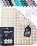 homerella® Shower Mat Non Slip Anti Mold, Non Slip Shower Mats for Inside Shower Stall Anti Slip Mat, Square Shower Floor Mat 21 x 21 in with Suction Cups & Hooks for Quick Drying, Machine Washable