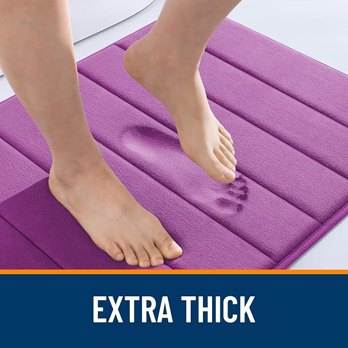 OLANLY Memory Foam Bath Mat 47x24, Super Soft Absorbent Bathroom Rugs, Quick Dry, Machine Washable Shower Floor Rugs, Bathmat Carpet, Bathroom Home Decor Accessories, Purple