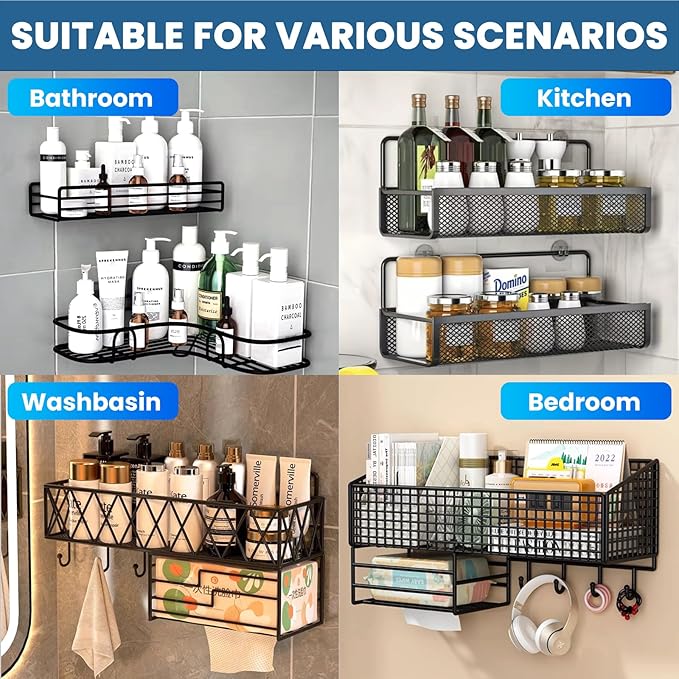 18 Pack Shower Caddy Adhesive Replacement, Shower Shelf Strong Adhesive Hooks, No Drilling, Transparent WaterProof Strips for Bathroom Shelves & Kitchen Racks