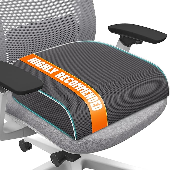 SweetSlubr Seat Cushion for Tailbone Pain Relief, Office Chair Cushion, Memory Foam Large Chair Cushion with Non-Slip Cover for Soft Support at Office Chair, Car Seat, Airplane Grey/2X-Large