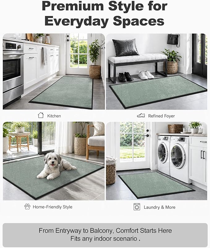 Mibao Front Door Mat Indoor Entrance, 72" x 24", Dirt Trapper Welcome Mat for Outdoor Indoor, Non-Slip Waterproof Doormat, Durable Machine Washable Low Profile Entry Rug for Back Door Outside,Green