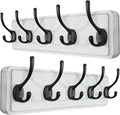 SKOLOO Rustic Wall Mounted Coat Rack, 16 inches Hole to Hole, Case of 2, Pine Solid Wood Coat Hook Hanger - 5 Hooks for Hanging Clothes Robes Towels Coats