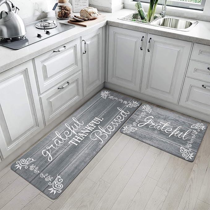 HEBE Anti Fatigue Kitchen Mat Set of 2 Non Slip Cushioned Kitchen Mats for Floor Waterproof Farmhouse Kitchen Rugs and Mats Set Comfort Standing Desk Mat Carpet for Sink,Office,Laundry