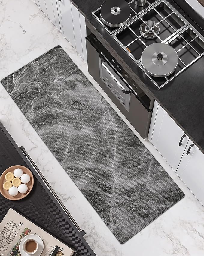 DEXI Kitchen Floor Mats Cushioned Anti Fatigue, 23x59 Large Wide Standing Comfort Runner Rug Waterproof, Marble Memory Foam Padded for Front Sink Laundry, Dark Grey