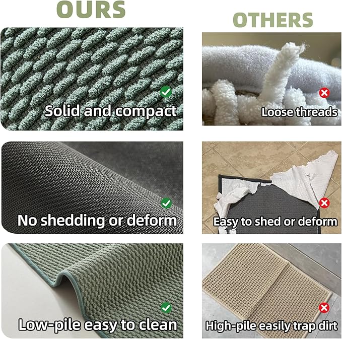 TYUU Bathroom Rugs Non Slip Washable, Super Absorbent Thin Bath Mat Quick Dry Low Pile Bathroom Rug, Sage Green 24"x47"