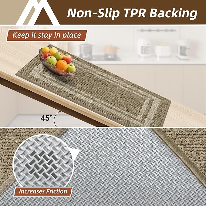 COSY HOMEER Kitchen Rugs Sets 2PCS,Non-Slip Washable Kitchen Mats for Floor,Absorbent and Stain Resistant Kitchen Runner Rugs for Kitchen Sink Laundry Entryway,20"x30"+20"x48",Beige