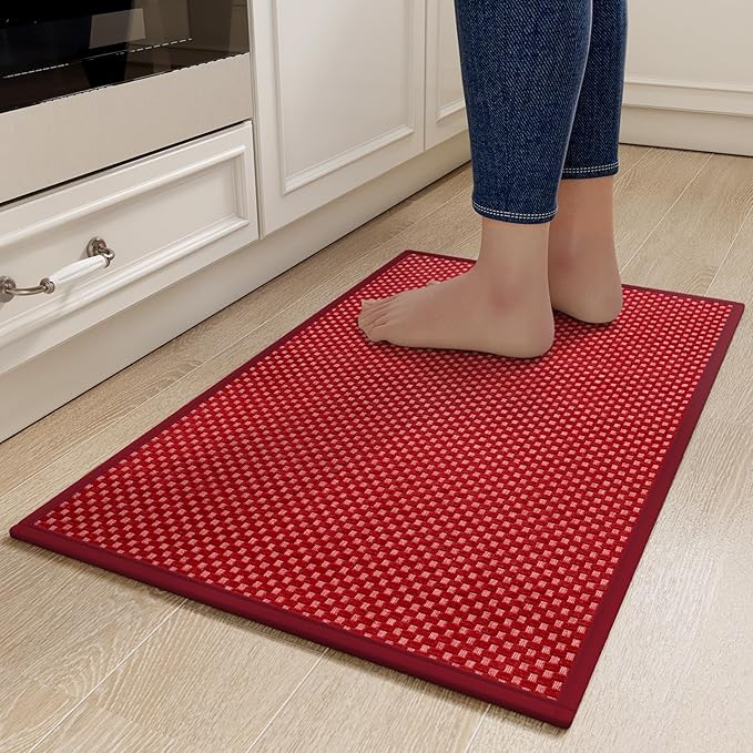 YDKGL Kitchen Rugs Mat Non Slip Washable, Super Absorbent Kitchen Mats for Floor, Rubber Backing Soft Braided Standing Floor Mats Sink Mat Runner Rug, Easy to Clean and Maintain, Red 17"x30"