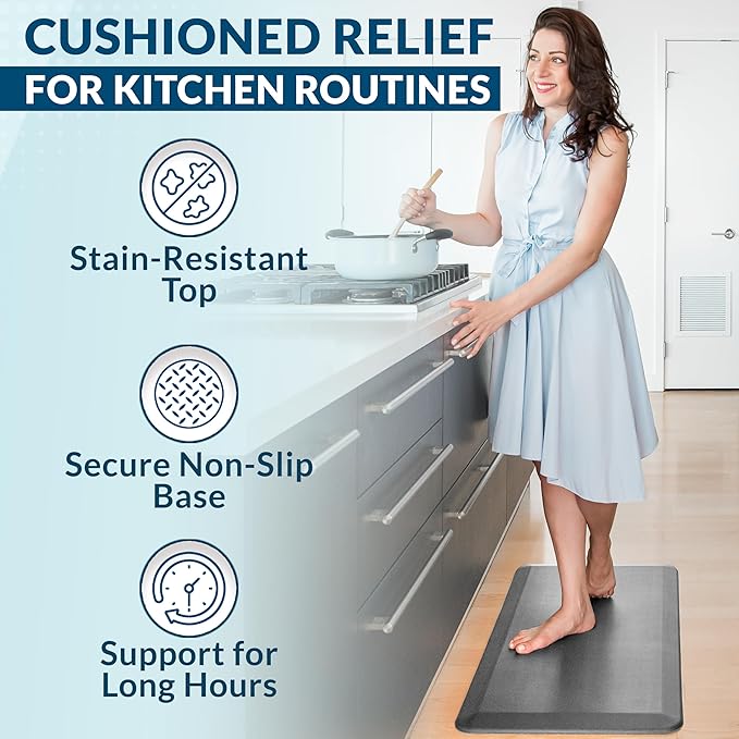 ComfiLife Anti Fatigue Floor Mat – 3/4 Inch Thick Kitchen Mats for Floor, Standing Desk Mat, Kitchen Rug – Comfort at Home, Office – Durable – Stain Resistant – Non-Slip Bottom (20" x 39", Gray)