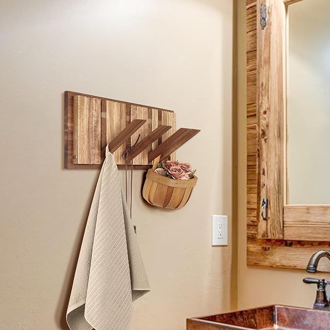 Wall Coat Rack for Entryway: Rustic Wooden Folding 8 Hooks Mount 16.5inch Decorative Piano Hanger for Farmhouse Hallway Bathroom for Towel Backpack Jacket (Neat Style)