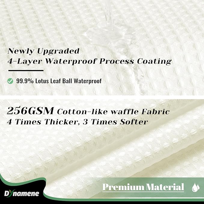 Dynamene Extra Long Shower Curtain, 84 Inch Long Waffle Fabric Shower Curtain for Bathroom, Tall Waterproof Cloth Shower Curtain Liner Set with Hook, Snap in Liner, Mesh Top Window, Cream, 72x84