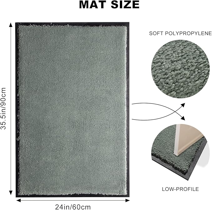Mibao Front Door Mat Indoor Entrance, 29.5" x 17", Dirt Trapper Welcome Mat for Outdoor Indoor, Non-Slip Waterproof Doormat, Durable Machine Washable Low Profile Entry Rug for Back Door Outside,Green