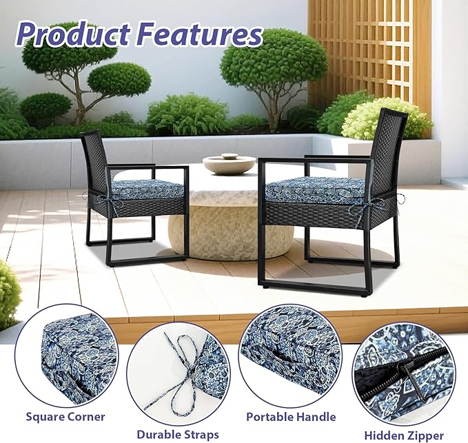 IPYNBAP Outdoor Chair Cushions Set of 4 -Waterproof Outdoor Seat Cushions for Patio Furniture, Patio Chair Cushion with Handle and Ties, Out Door Chair Pads,17x16x2-Square, Green Paisley