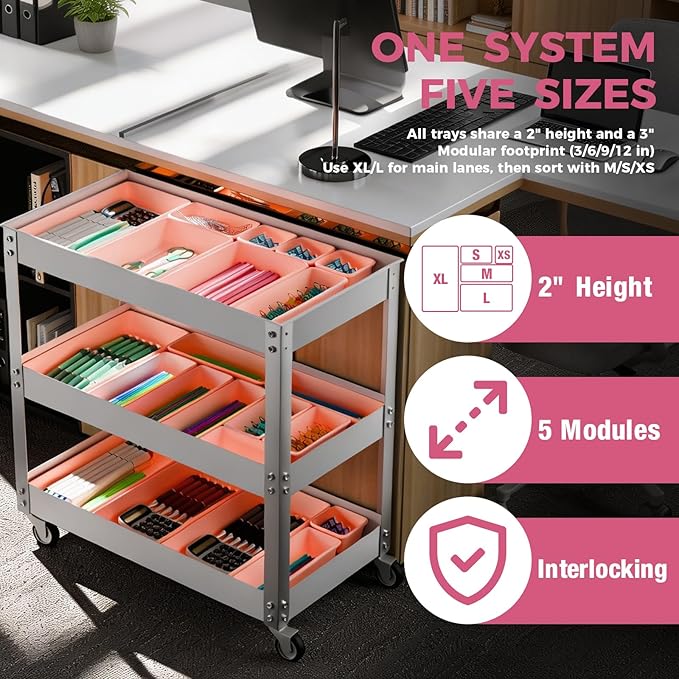 [ 48PCS & 5 Sizes ] Tool Box Organizer Tray, Toolbox Drawer Organizer with Non-Slip Pads, Desk Drawer Divider Set, for Vanity, Desk, Bathroom, Kitchen, Dresser and Home Office Drawers