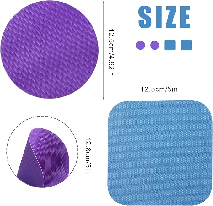 LUTER 4pcs Jar Opener, Rubber, Multi-function Silicone Bottle Opener for Seniors with Weak Hands Lid Cap Gripper Pads Kitchen Coasters Gadgets(blue square + purple round)