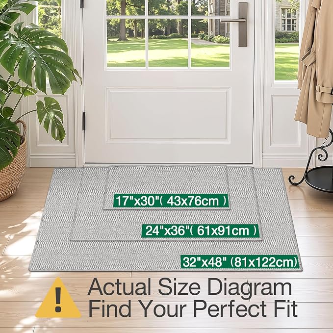 LUMI Ultra Thin Indoor Door Mat for Entrance 17"x30", Non Slip Entryway Mat, Low Profile Doormat, Unique Herringbone Design Carpet for Inside, Patio, Porch, Gray