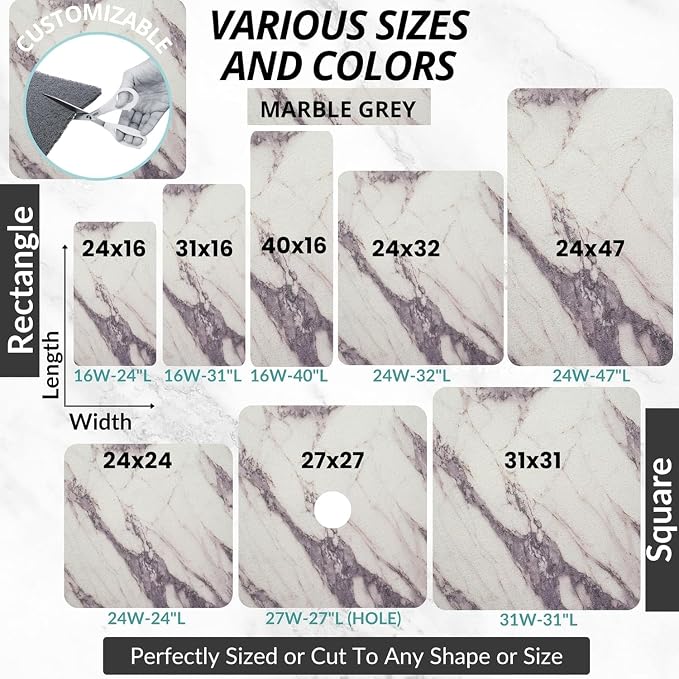Non Slip Bathtub Mat Shower Mat for Tub - Loofah Bath Mats for Bathroom - 31x16 Bathtub Floor Mat - Textured Anti Slip Bath Mat Without Suction Cups - Secure Mat for Wet Areas (31x16 Marble Gray)