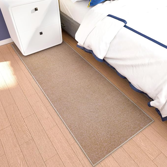 AREDO Runner Rug with Non Slip Rubber Backing, Washable Soft Floor Carpet for Kitchen, Hallway, Entryway Indoor, Bedroom, Laundry, Low Pile Area Rugs, Solid color with Pointillism style, 2*8 ft BROWN