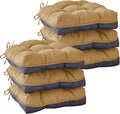 IASEAHK Chair Cushions for Dining Chairs, Seat Cushions for Kitchen Chairs, Indoor Seat Cushions with Ties, Tufted Foam Chair Pads, Non Slip Chair Cushions Set of 6, 15.5" x 15.5" x 4", Khaki