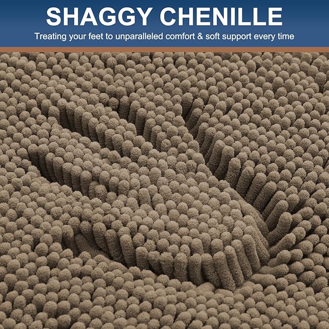 Smiry Luxury Chenille Bathroom Rugs 45x27, Extra Soft and Absorbent Shaggy Bath Mat, Machine Washable, Non-Slip Plush Carpet Runner for Tub, Shower, and Floor, Home Decor Accessories, Camel