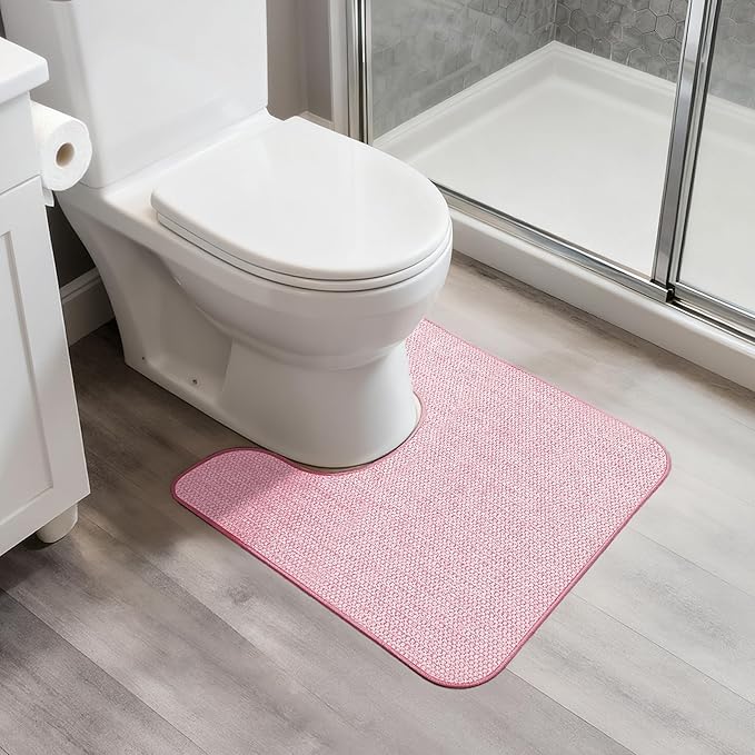 Bosap Toilet Rugs U Shaped Bathroom Rug,Machine Washable Non Slip Quick Dry Super Absorbent Ultra Thin Toilet Mats for Bathroom Toilet.Pink,1'8"x2'(20x24inch)