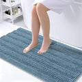 OLANLY Thick Large Bathroom Rugs 45x27, Extra Soft Absorbent Chenille Striped Bath Rugs, Rubber Backing, Machine Wash, Bath Mats for Bathroom Floor, Tub and Shower, Home Decor Accessories, Airy Blue