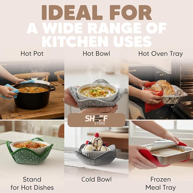 Sheff Microwave Bowl Cozy Holders Set of 4 - Durable and Reliable for Hot and Cold Plates and Dishes - Ideal Household Gift (Navy, 11 inch)
