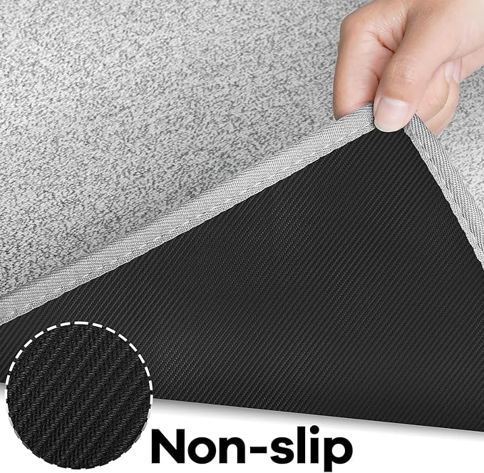 AREDO Runner Rug with Non Slip Rubber Backing, Washable Soft Floor Carpet for Kitchen, Hallway, Entryway Indoor, Bedroom, Laundry, Low Pile Area Rugs, Solid color with Pointillism style, 2*10 ft GREY