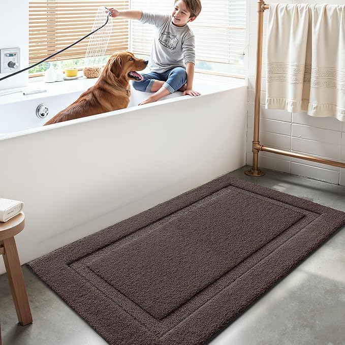 LUMI Large Ultra Soft Bathroom Rugs Non Slip with Rubber Backing, Absorbent Washable Bath Mat Quick Dry, Upgraded Premium Microfiber Plush Carpet for Bathtub and Shower Floor, Brown, 24x43