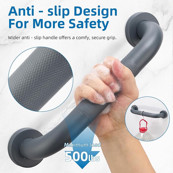 Grab Bars for Shower, Zynuhmo 2 Pack 12 Inch Anti Slip Stainless Steel Bathroom Safety Shower Grab Bar Handrails for Handicap Injury Pregnant Senior Assist Shower Handles(Gun Grey, 1.25" Diameter)